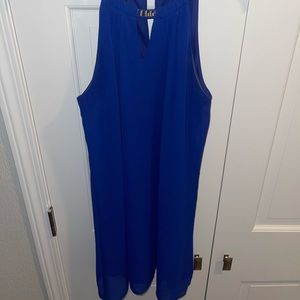 BCX cobalt blue mini dress with gold halter neck size small